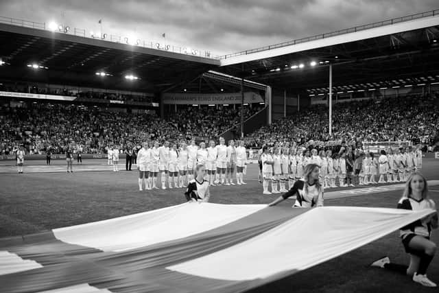 England line up for the national anthem during the UEFA Women's Euro 2022 Semi Final match between England and Sweden at Bramall Lane (Naomi Baker/Getty Images)