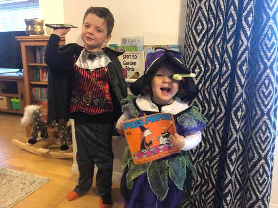 Eddie Morton, four, of Swanmore as Count Dracula and his sister Rosanna, two, as Meg the witch from the Meg and Mog books. Picture: Tom Morton