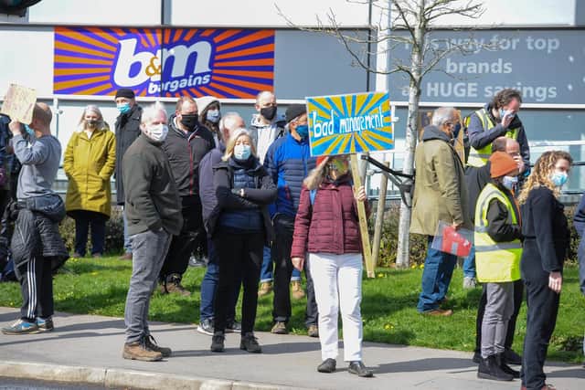 Protesters outside B&M Chesterfield Road. Picture by Dean Atkins
