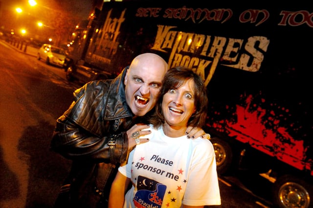 Steve Steinman from Vampires Rock at the Sunderland Empire gets to grips with St Oswald's Hopsice fundraiser Lyn Cain ahead of the charity's Spooky Stroll in Sunderland a decade ago. Did you join in the stroll.