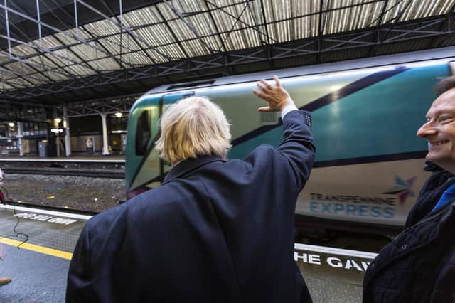 Prime Minister Boris Johnson waves goodbye to HS2 through Yorkshire.