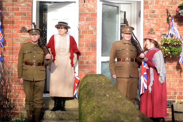 Members of the Durham Pals First World War re--enactment society helped to launch the new Poppy Project by the Wessington U3A war Memorials Group at Fatfield in 2014.