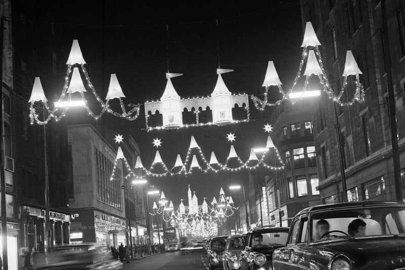 Christmas lights dazzle on Sauchiehall Street in 1964. 