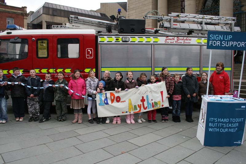 Valley Park Primary School students were invited to meet crews at South Yorkshire Fire & Rescue’s Central fire station after they sang on the steps of Sheffield City Hall in support of the brigade's stop smoking campaign, aimed at saving lives