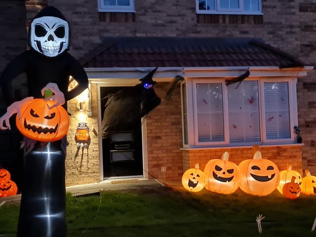Stuart's house in Thorpe Hesley, lit up in the dark.