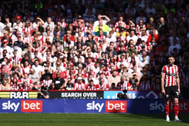 Jack Robinson of Sheffield Utd during the Sky Bet Championship play-off semi-final match against Nottingham Forest at Bramall Lane. Darren Staples / Sportimage