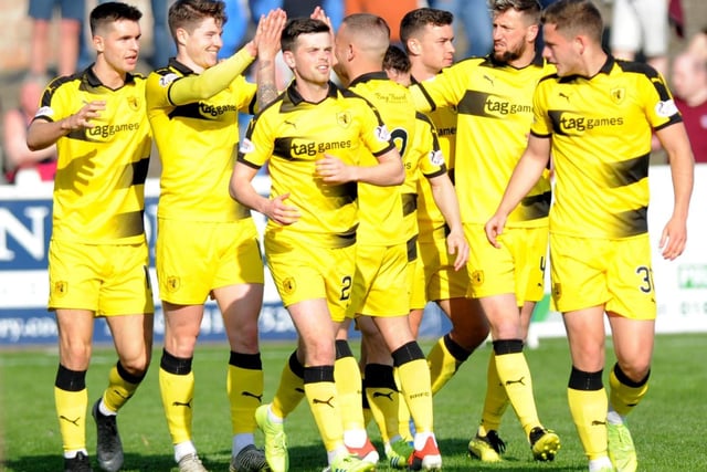Kevin Nisbet (second left) scored twice in an April 2019 2-2 draw.