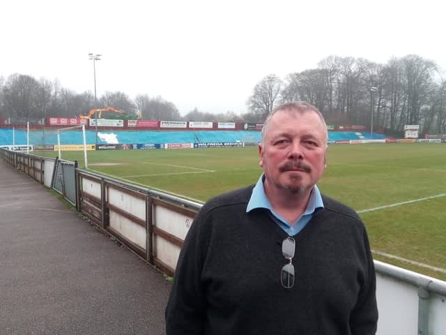 Sheffield FC chairman Richard Tims at the club's ground in Dronfield 