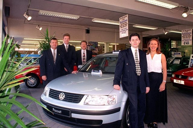 The sales team at Gilders, Banner Cross, left to right, Gary Straw, John Gregory, John Townsend, Simon Crookes and Cheryl Rawson, July 1997