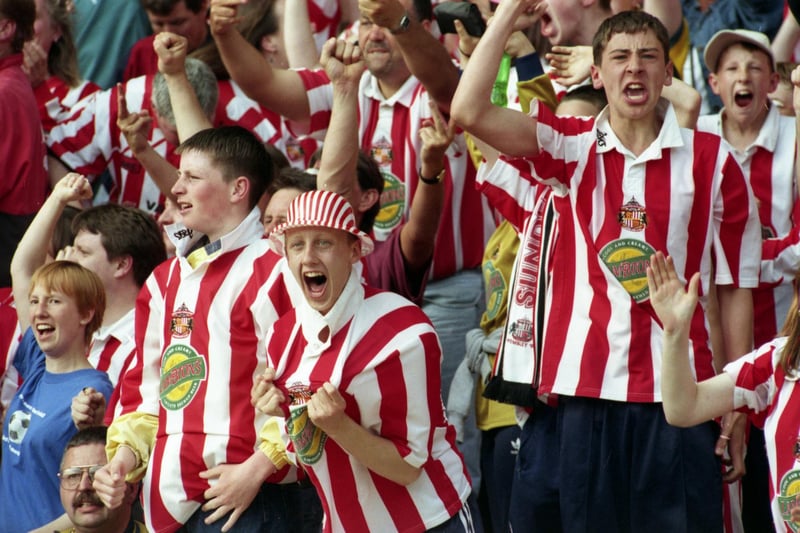 Sunderland fans celebrate a goal in the 1998 play-off finals.