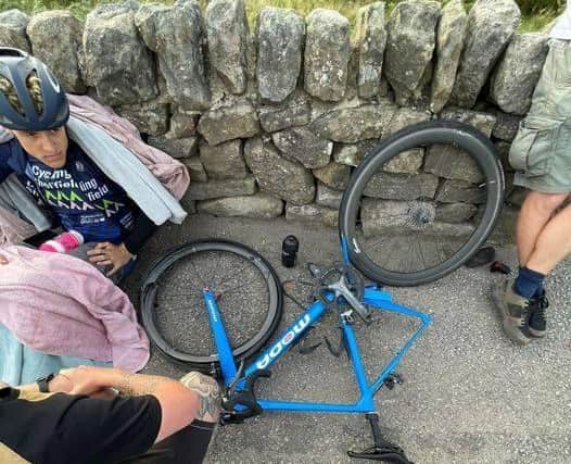 Police said the man pictured with the 'smashed up' bicycle had been hit by a pair on a road-illegal quad bike