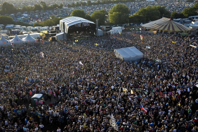 Huge crowds turn up for Pulp when they performed as secret guests on the Park stage at Glastonbury 2011