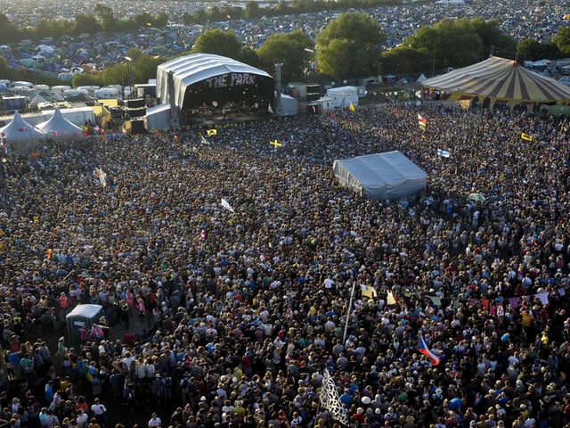 Huge crowds turn up for Pulp when they performed as secret guests on the Park stage at Glastonbury 2011