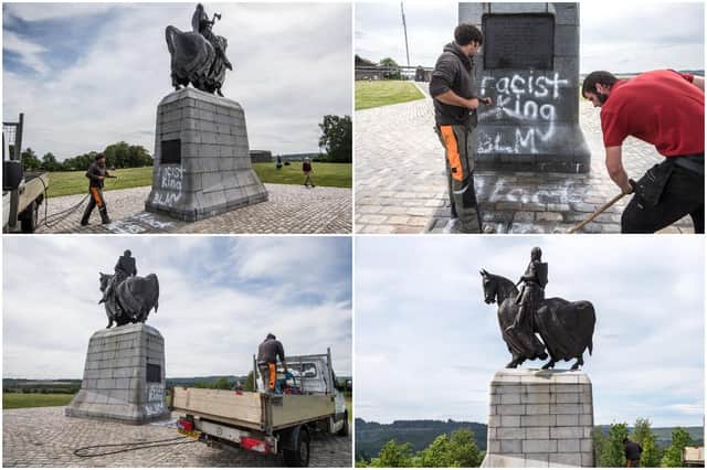 Robert the Bruce statue at Bannockburn daubed with Black Lives Matter graffiti