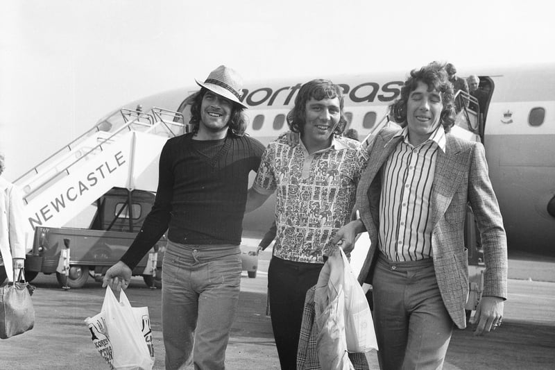 Returning from a week in Majorca. Pictured left to right, Billy Hughes, Ian Porterfield and Vic Halom.