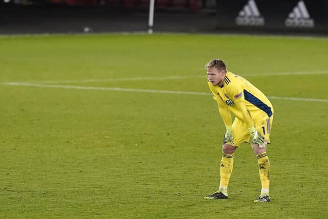 That Bramall Lane goalmouth can be a lonely place at times, and Aaron Ramsdale looks like he's feeling that more often than not at the minute: Andrew Yates/Sportimage