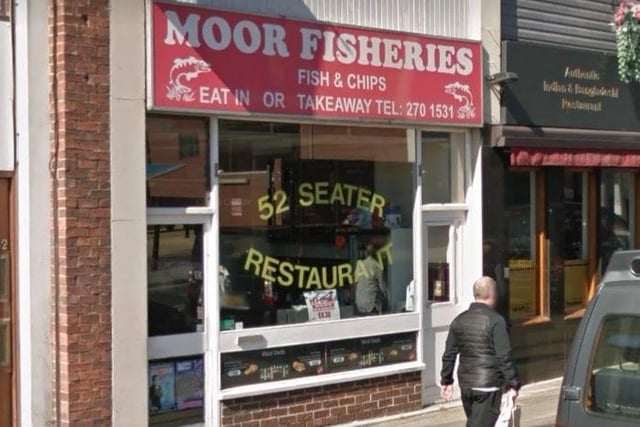 "The fish and chip meal here for the money is awesome," one reviewer says of Moor Fisheries. "Fish, chips, mushy peas, bread and butter, and a cup of tea for less than a fiver. Unbelievable."
