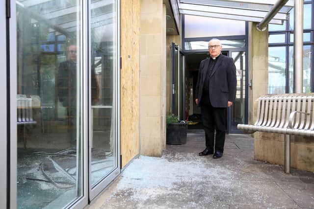 The Reverend Canon Keith Farrow where the break in happened. Picture: Chris Etchells.