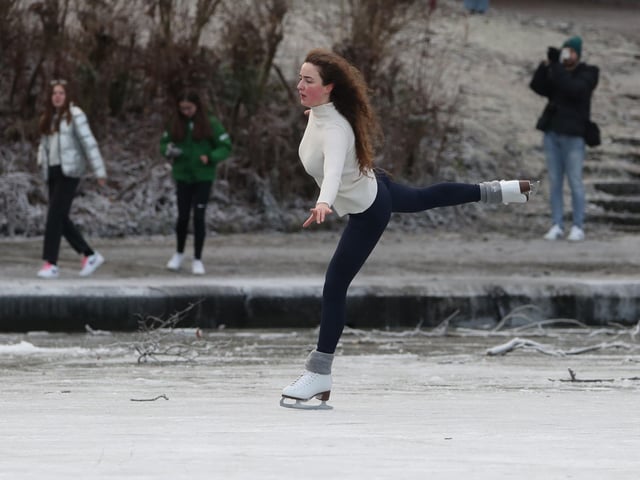 A person ice skates on a frozen pond in Queen's Park in Glasgow. Picture: Andrew Milligan/PA Wire