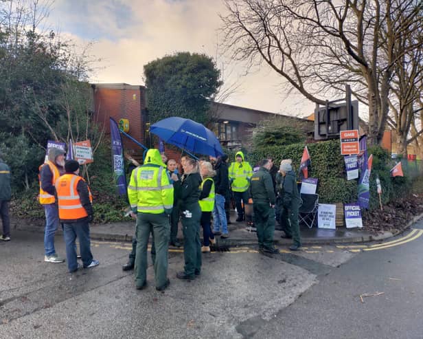 Strikers at Sheffield's Middlewood Road Ambulance Station in February. Frontline ambulance drivers and 999 call handlers are taking industrial action on Monday, June 26, over pay disputes.