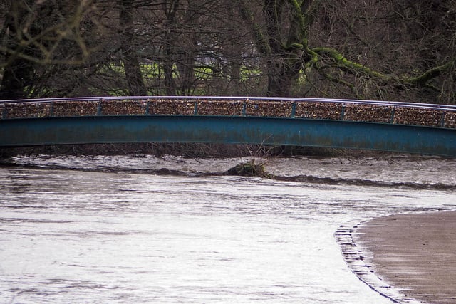 Water levels remained high under the Weir Bridge, which crosses the River Wye.