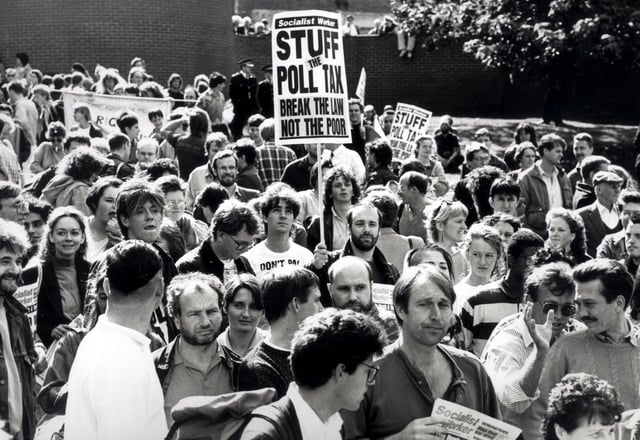 The fight against the poll tax was one of the year's big stories and here protesters who vowed not to pay it are gathering in defiance at Sheffield Magistrates Court on September 7.