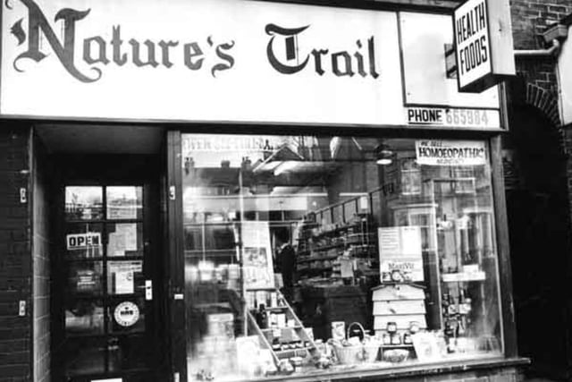 Nature's Trail health food shop on Ecclesall Road, Sheffield, in November 1982