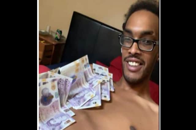 Mustafa Mahmood, of Firth Park Road, in a picture released by police showing cash on his bare chest. The 28 year old has been jailed for drugs offences for six and a half years.