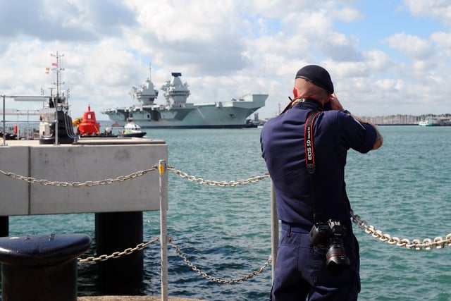 A Royal Navy photographer captured HMS Queen Elizabeth returning to Portsmouth. Picture: (020720-799)