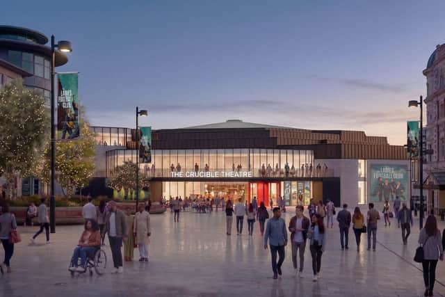 Refurbishments to the Crucible Theatre, Sheffield would include a new balcony terrace that replaces the first-floor 'glass box' Adelphi Room. Image: Allies and Morrison Architects