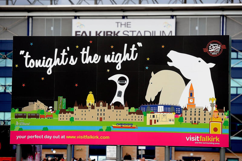 A Rod Stewart themed advertising billboard outside the stadium promoting the best of Falkirk
(Pic: Michael Gillen)