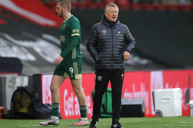 Sheffield United manager Chris Wilder as Oli McBurnie is withdrawn with a shoulder injury during the Blades' 3-0 defeat at Southampton yesterday. Photo: David Klein/Sportimage.