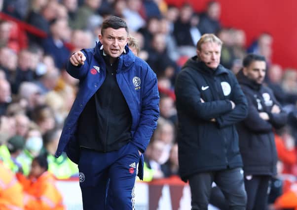 Paul Heckingbottom manager of Sheffield United points the way to victory over his hometown club Barnsley: Darren Staples / Sportimage