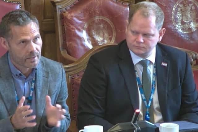 Will Cleary-Gray from NHS South Yorkshire, left, and Professor Adam Layland of Yorkshire Ambulance Service at a meeting with councillors to discuss a five-year health strategy for South Yorkshire. Picture: Sheffield Council webcast