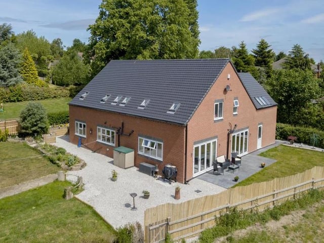 This aerial view gives you a good idea of the space the impressive property gives. It is set off a private road with a bridle path and access to local, rural walks.