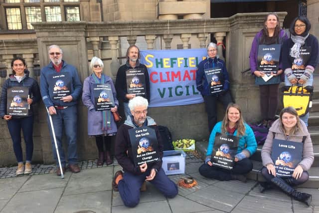 A Sheffield Climate Vigil outside the town hall last year - the silent event takes place once a month and anyone is free to join in