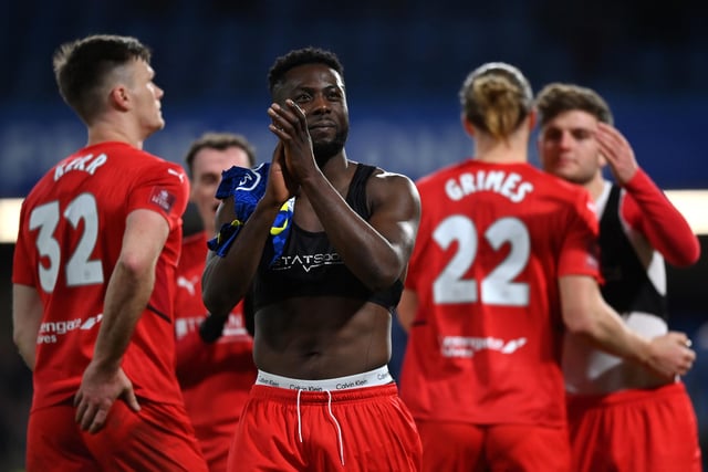 Akwasi Asante claps the fans after the game. He will now have memories that last a life-time after scoring Chesterfield's consolation goal.