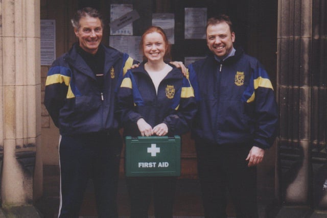 The group from Mylnhurst Independent School, Button Hill, Ecclesall, were in  training for the Sheffield half marathon in 2001.
Pictured are Neil Pearson, the school's games coach, Chris Emmott, Headteacher and Elenor Fraine, Prep one teacher