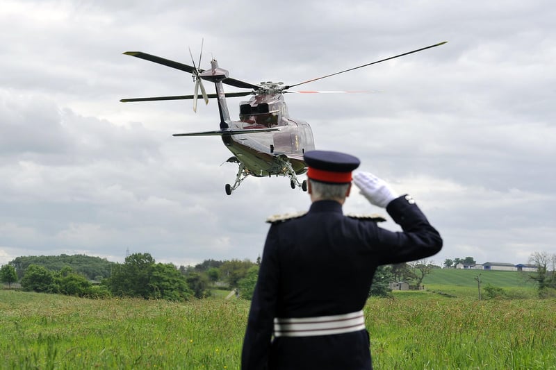 A salute from  Alan Simpson OBE, Lord-Lieutenant Stirling and Falkirk as Princess Anne departs by helicopter (Pic: Michael Gillen)