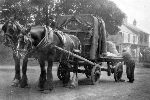 A miller's cart near the King's Head public house, Manchester Road, 1933 (V03872)