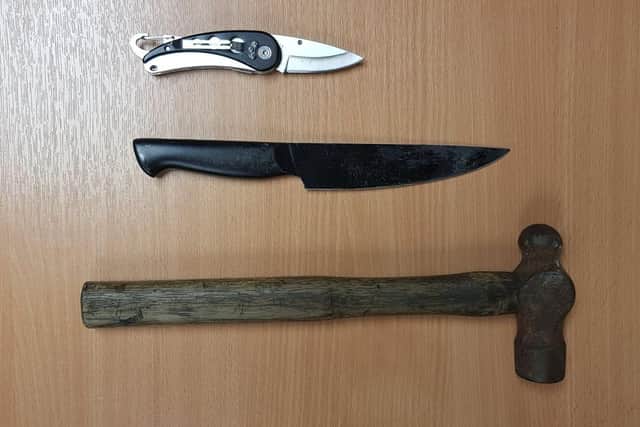 Weapons found by South Yorkshire Police in a car in Burngreave, Sheffield