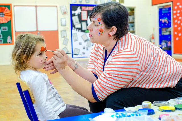 Face painting was part of the Red Nose Day fun for children from Barnard Grove Primary School in King Oswy 7 years ago.