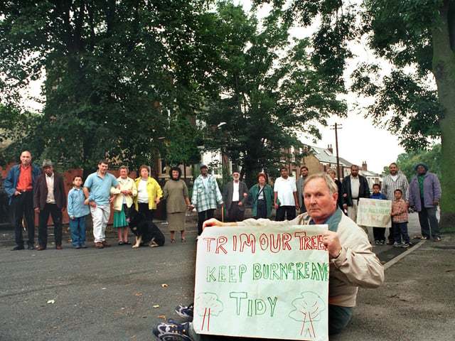 Pictured is John Duignan and local Residents of Burngreave Street,Burngreave in 1999 were compalining that trees in the area were overgrown and have not been controlled for 10 years