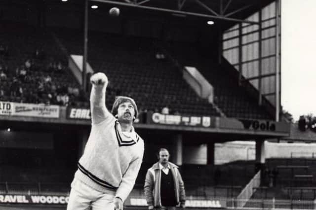 Floodlit cricket at Bramall Lane - picture shows Steve Oldham during a session of practice bowling in October 1980