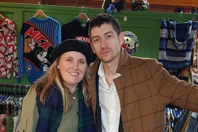 Arctic Monkeys frontman Alex Turner at Freshmans vintage store in Sheffield city centre with owner Louisa Froggatt (pic: Freshmans/Instagram)