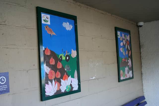 Some of the school students' artwork that is decorating Dronfield railway station
