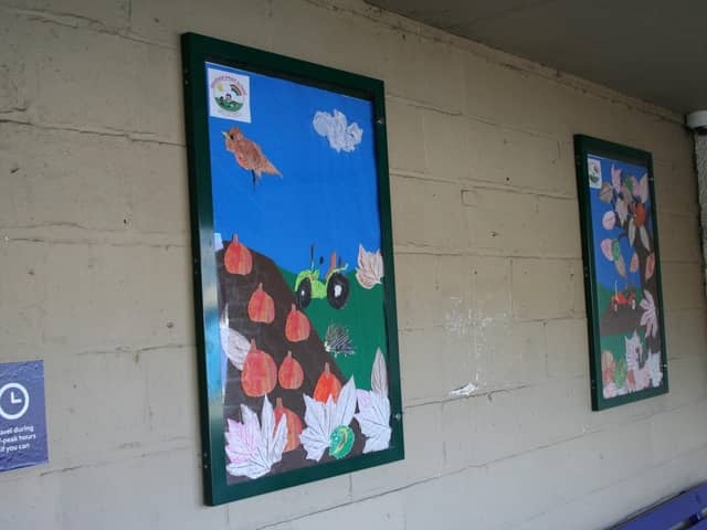 Some of the school students' artwork that is decorating Dronfield railway station