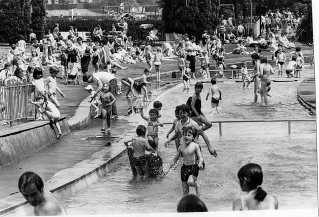 Heat wave at paddling pool in Millhouses Park, Sheffield. 2nd June 1982
