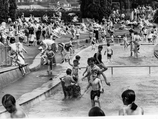 Heat wave at paddling pool in Millhouses Park, Sheffield. 2nd June 1982