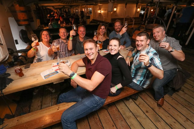 HMS Warrior, Historic Dockyard 2017.
Beer festival on HMS Warrior - Warriorfest, the first run there by Staggeringly Good brewery in Fratton.
Friends having a drink.
Photography by Habibur Rahman